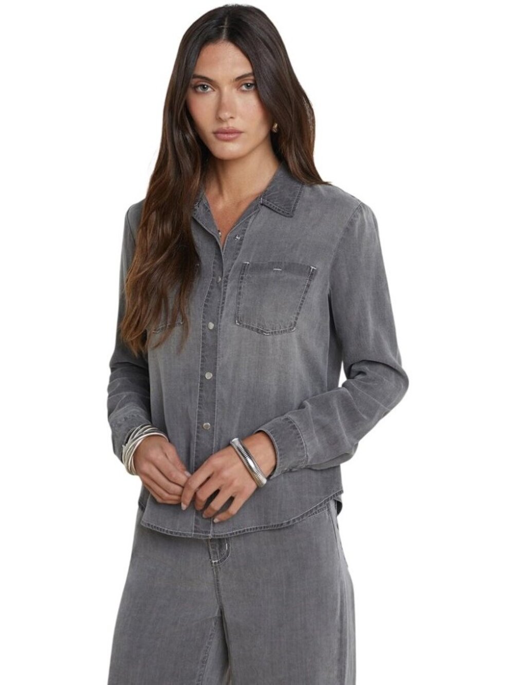 L’AGENCE Isla Tencel Gray Denim Solace Shirt Size Small New